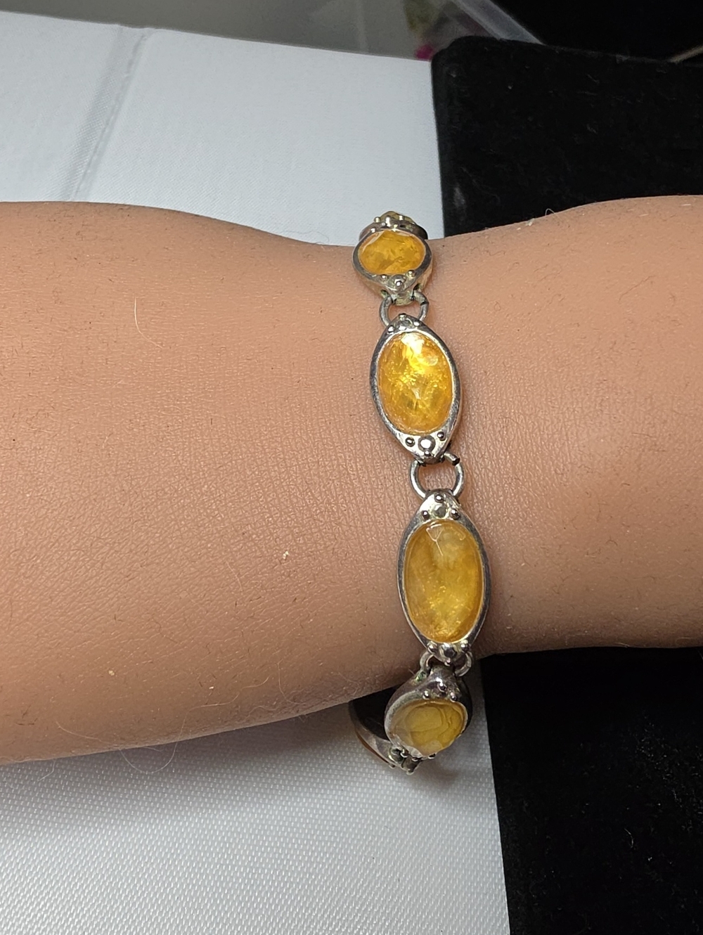 Silver Bracelet with Yellow Gemstones - Women Jewelry